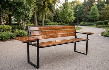 Вулична паркова лавка &laquo;Індустріал&raquo; з підлокітниками та столиками  84397 фото